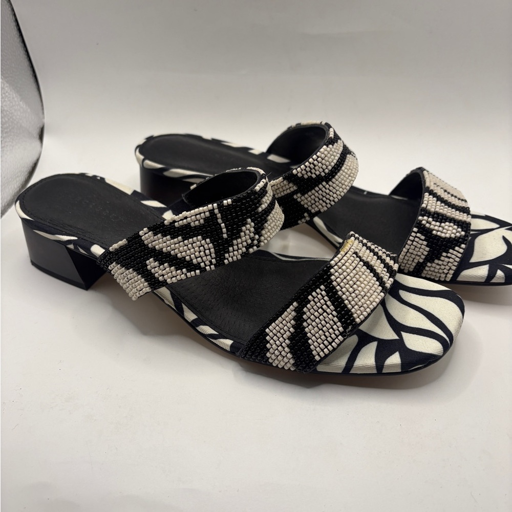 Sanctuary Black and White Beaded Two-Strap Sandals
